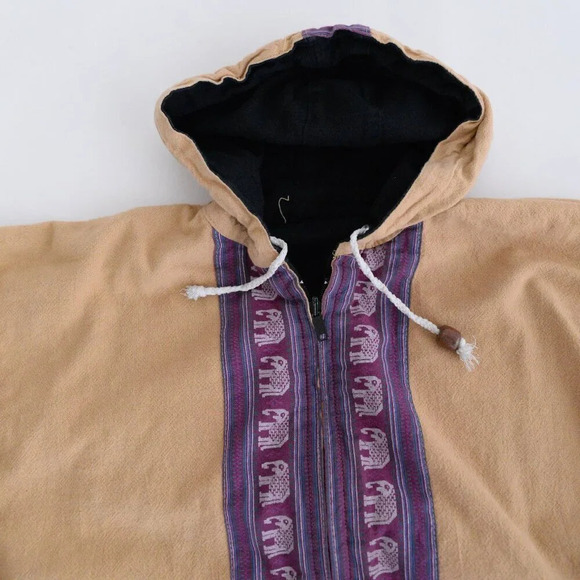 Vintage 90's Handmade Tan & Purple Aztec & Elephant Reversible  Zip Up Jacket M - Picture 12 of 15